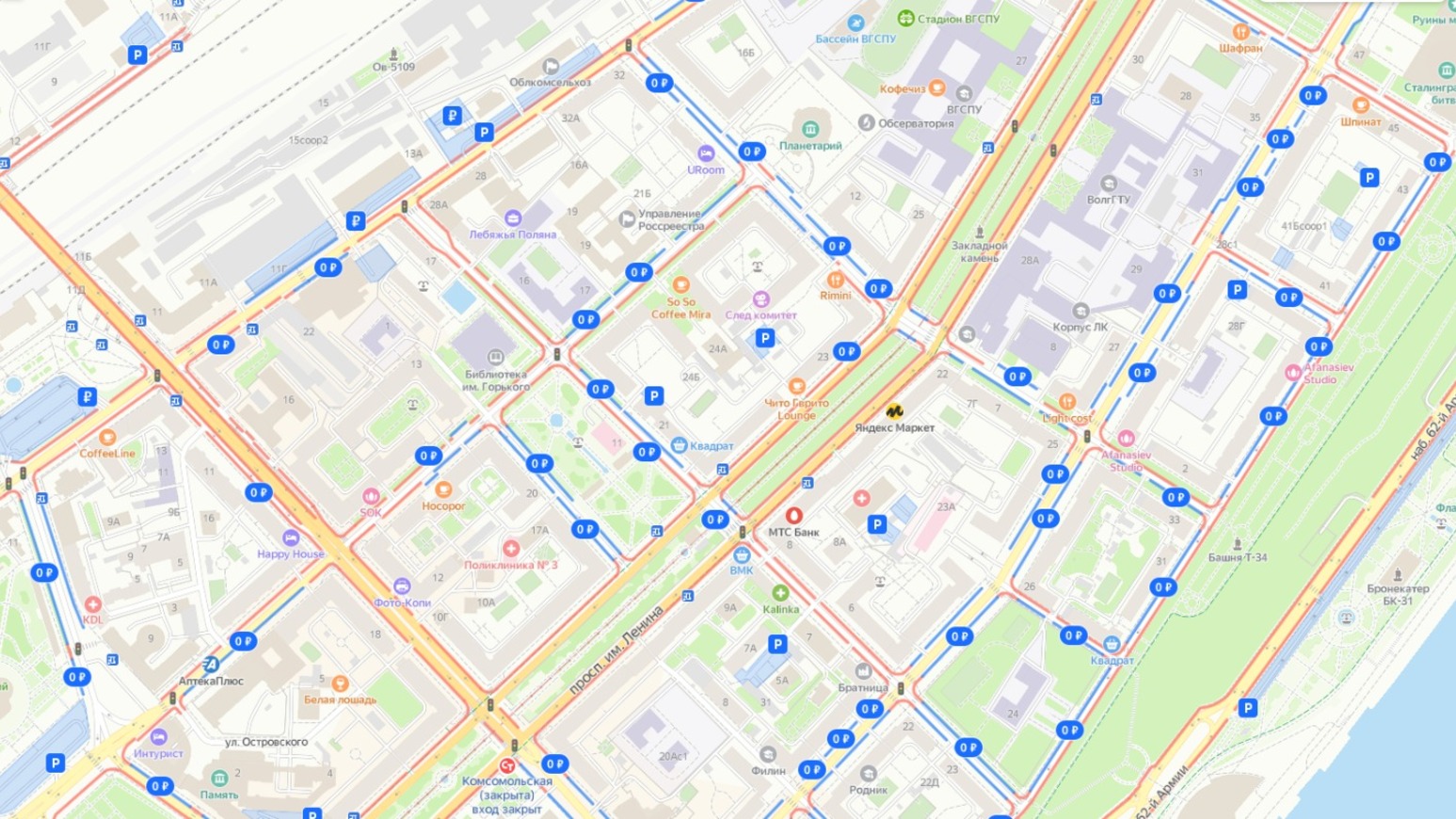 Схема платных парковок в Волгограда появилась на картах Яндекса