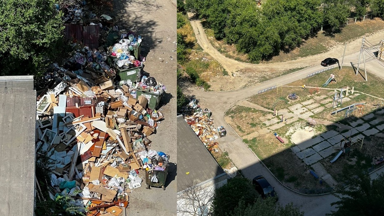 Свалка мусора поглотила детскую площадку в Волгограде