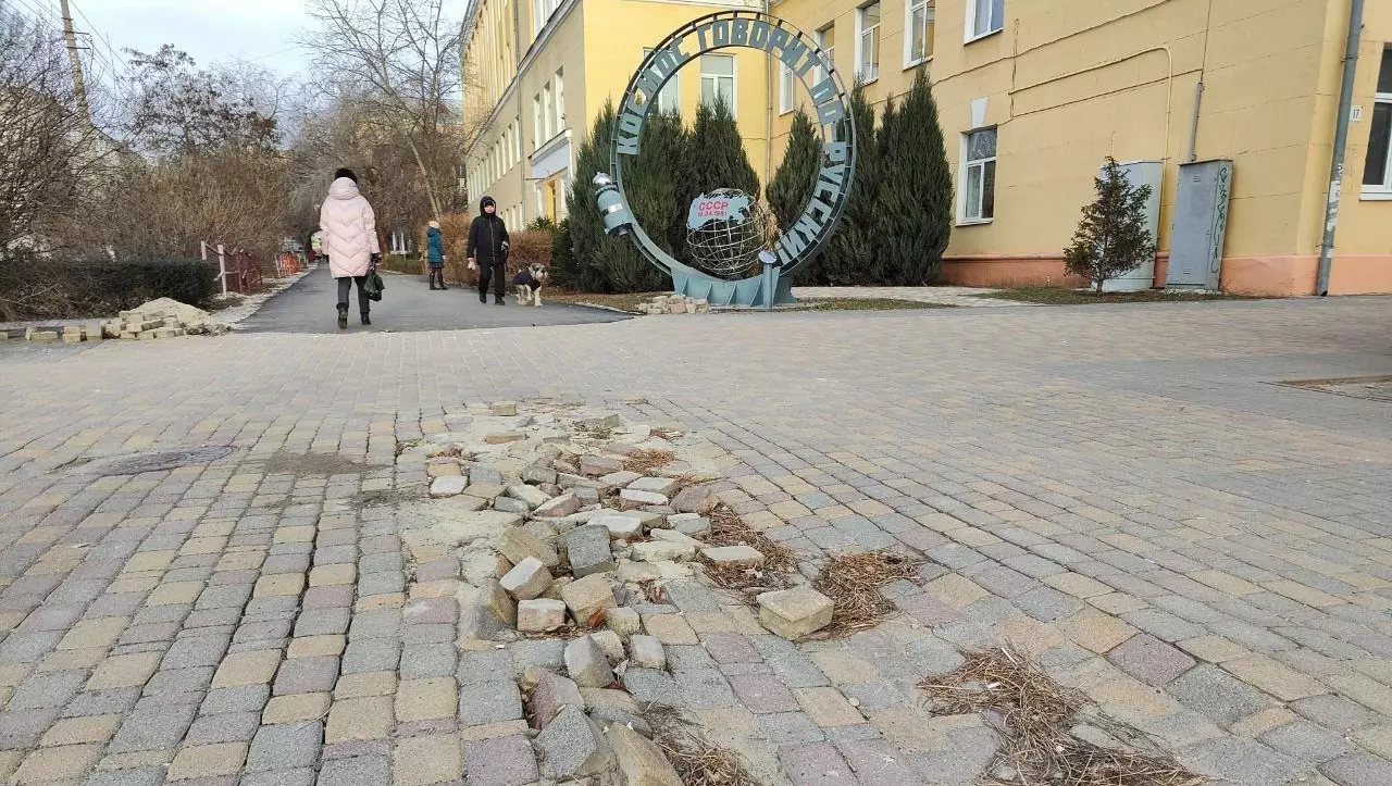 В центре Волгограда при укладке асфальта покалечили деревья и разбили тротуар